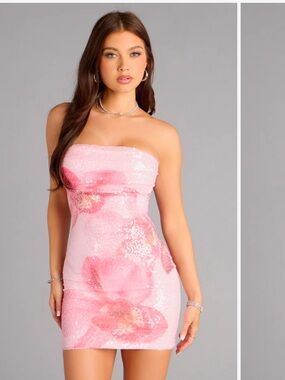 Windsor Pink Sequin Strapless Mini Dress